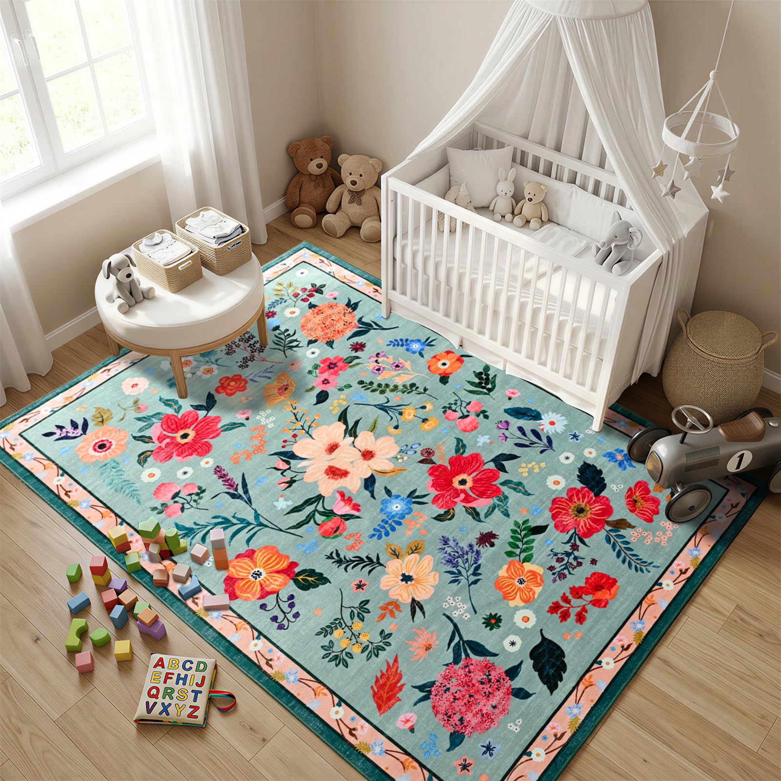 Terrug Floral Washable Rug