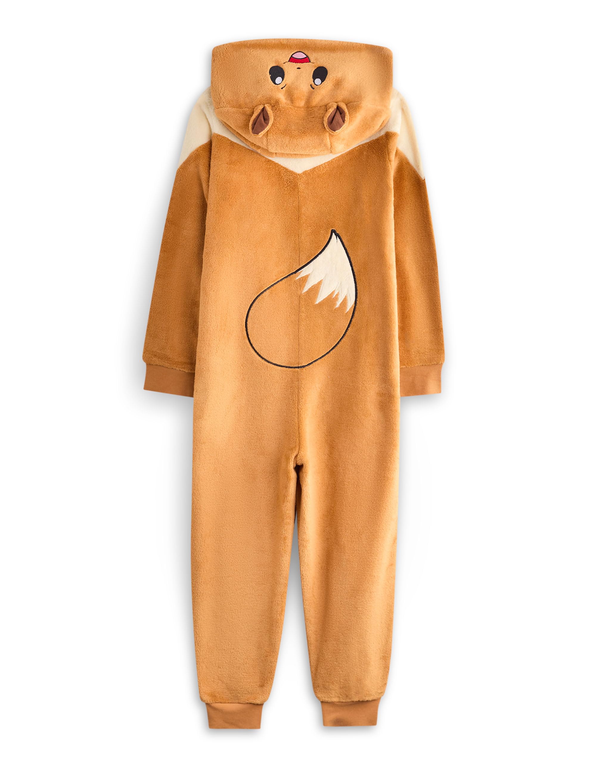Pokémon Évoli Filles Onesie | Dors-Bien à Capuche avec imprimé Graphique et Personnages Eevee pour Enfants avec Oreilles 3D (Marron | Pyjama de Poche Monster
