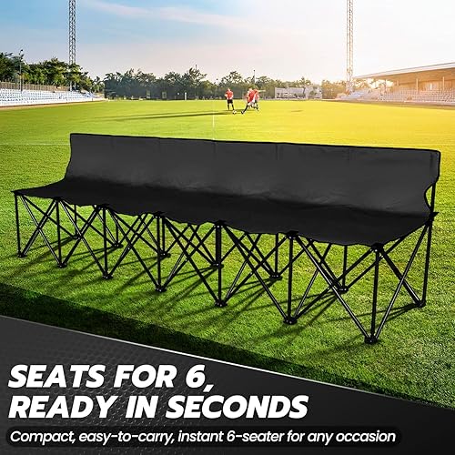 Miniatura 3 de Flexzion Asiento de banco plegable portátil, 6 plazas, banco de fútbol plegable, asientos portátiles para gradas, camping, línea lateral, con