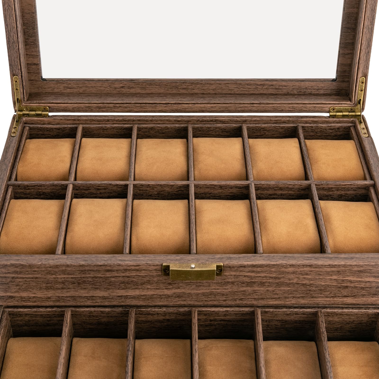 Treeisland Caja para relojes de 24 relojes, caja de reloj con tapa, caja de 24 compartimentos, para hombre y mujer