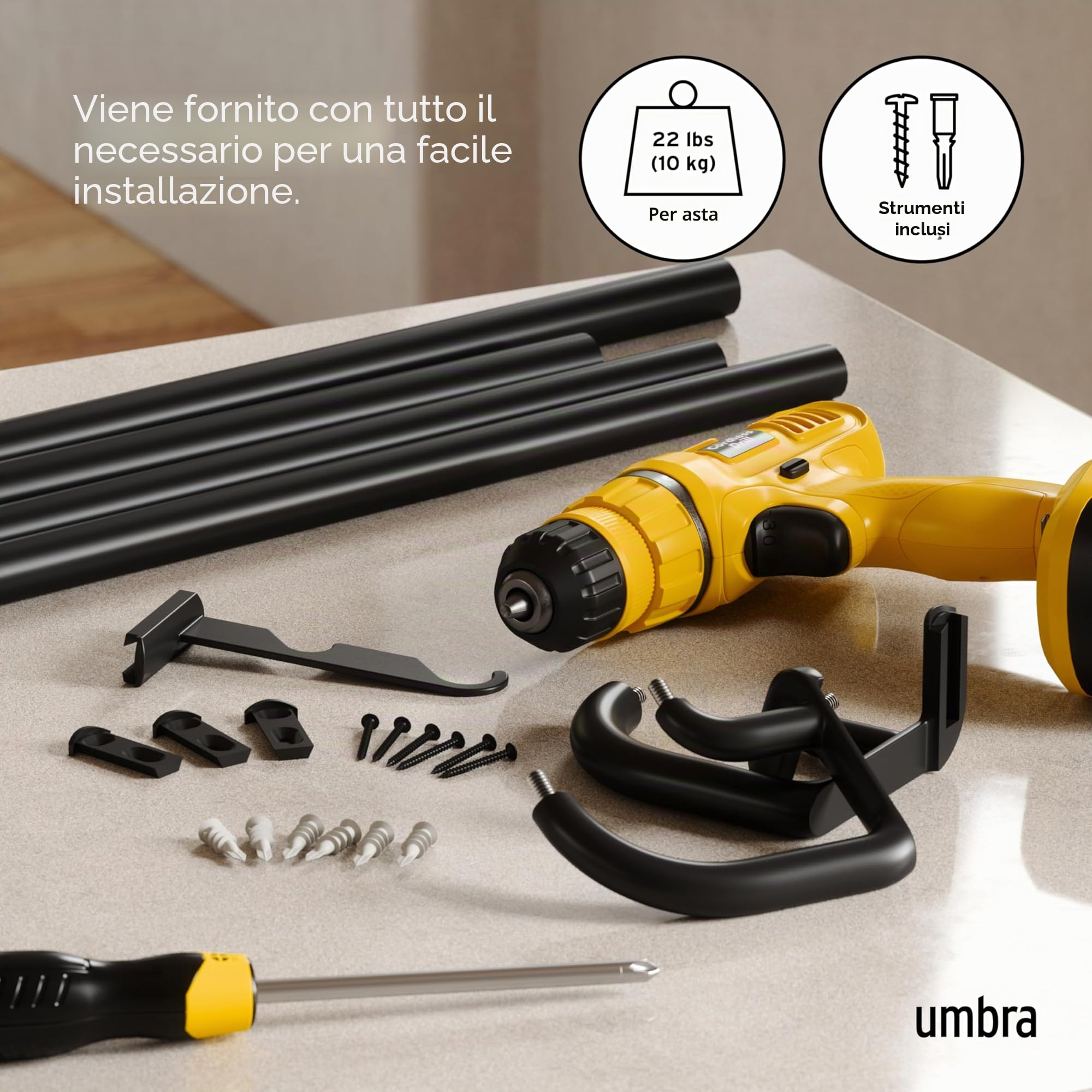 Umbra Set di aste doppie per tende Twilight, il design avvolgente è ideale per tende oscuranti o tende oscuranti, da 76 a 213 cm, nero