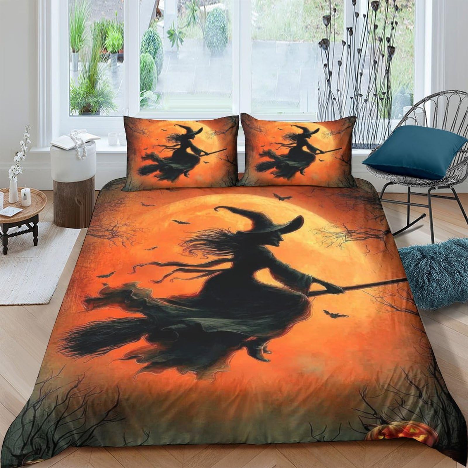 Ctjqhvkz Style-1 3D Printed Witch Moon Fitted Sheet Microfiber Soft Halloween Night Bed Cover For Bedroom Dorm Mattress Protection Single（135X200cm）