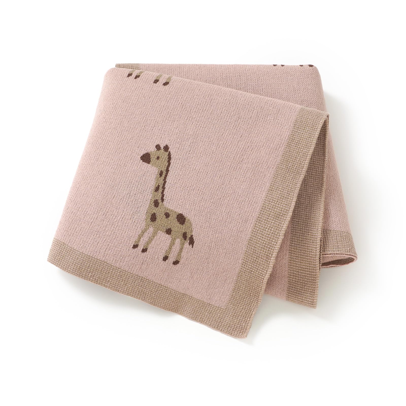 LAWKUL Baby Blanket, Organic Cotton Knitted, Giraffe Pattern, 100x80cm, Soft Newborn Receiving Blanket for Boys and Girls (Pink)