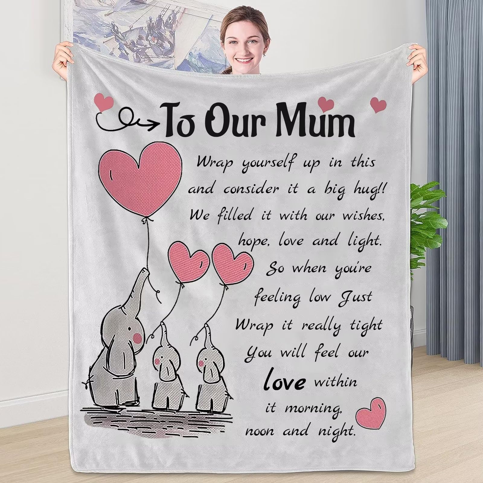 Gifts for Mum - Personalised Elephant Blanket Gifts for Our Mum, Mum Birthday Gifts, Gifts for Mothers Day, Ideal Christmas, Thanksgiving Day Gifts for Mum/Mummy from Daughter Son, Presents for Mum