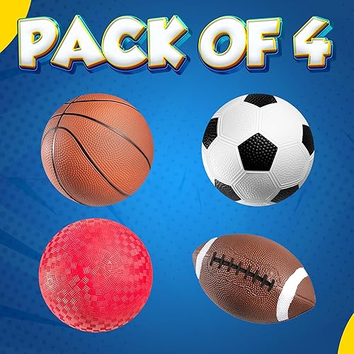 Miniatura 7 de Pelotas deportivas de 8.5 pulgadas para niños y niños pequeños, paquete de 4 pelotas inflables de goma multideporte, fútbol, baloncesto, pelota de