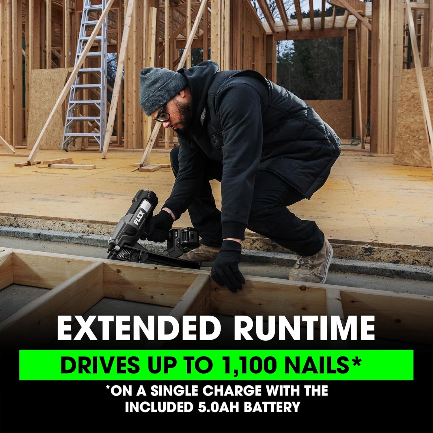 FLEX 24V 21° Framing Nailer Kit with 5.0Ah Lithium Battery and 160W Fast Charger - FX4351A-1C