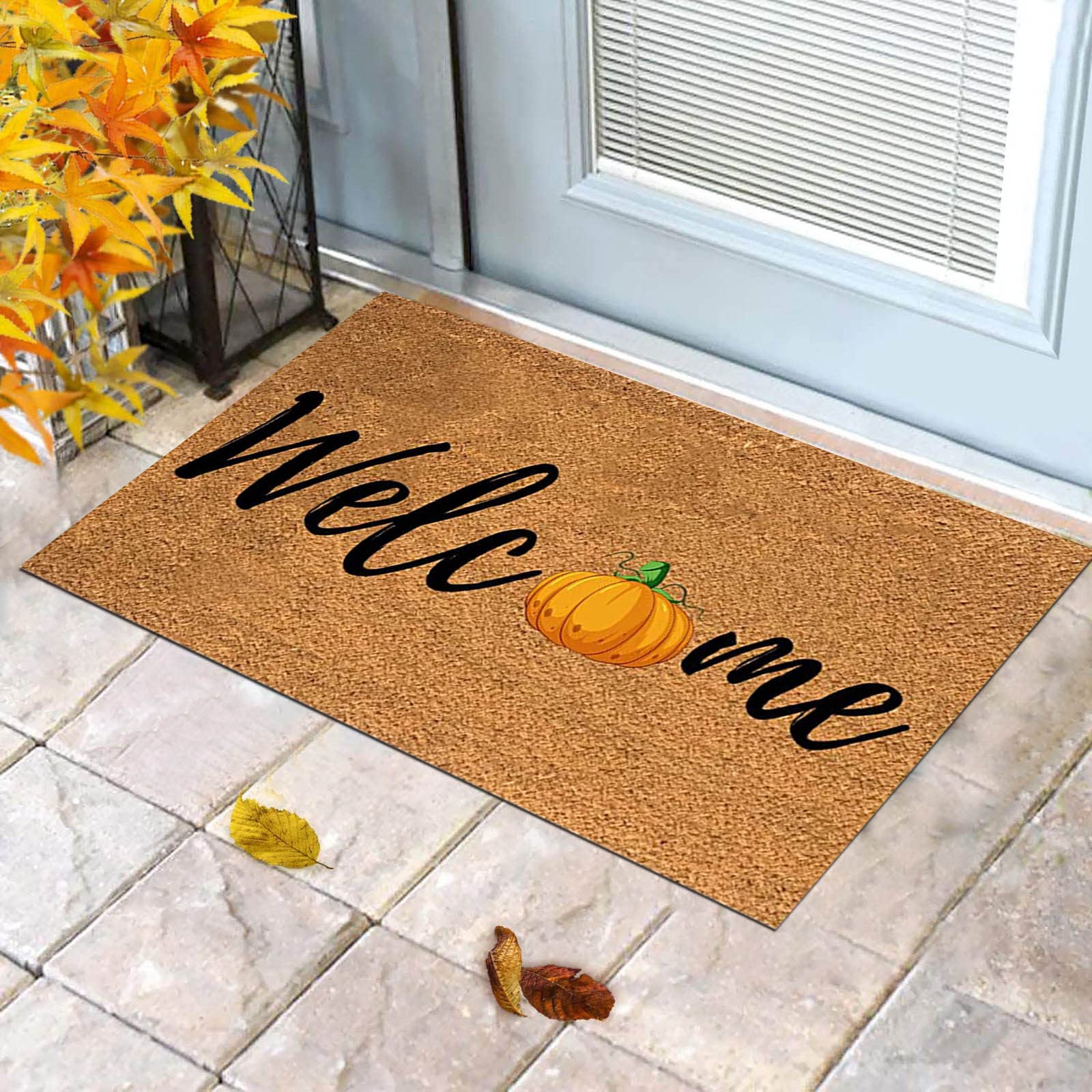 Fall Thanksgiving Decorative Door Mat Indoor & Outdoor Non Slip Welcome Carpet Floor Doormat for Autumn, Fall Decoration Washable Mat, Autumn Christmas Pumpkin Door Mat, for Bathroom Kitchen Outdoor