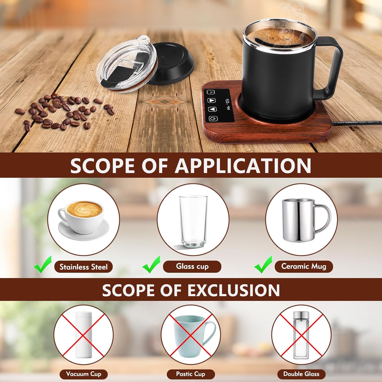 Coffee Mug Warmer and Mug Set with Automatic Timer Coffee Mug Warmer and 16 oz. Mug for Hot Coffee, Milk Tea, Water, Cocoa, etc. for Corporate/Home Office use.R1 Woodgrain Finish.