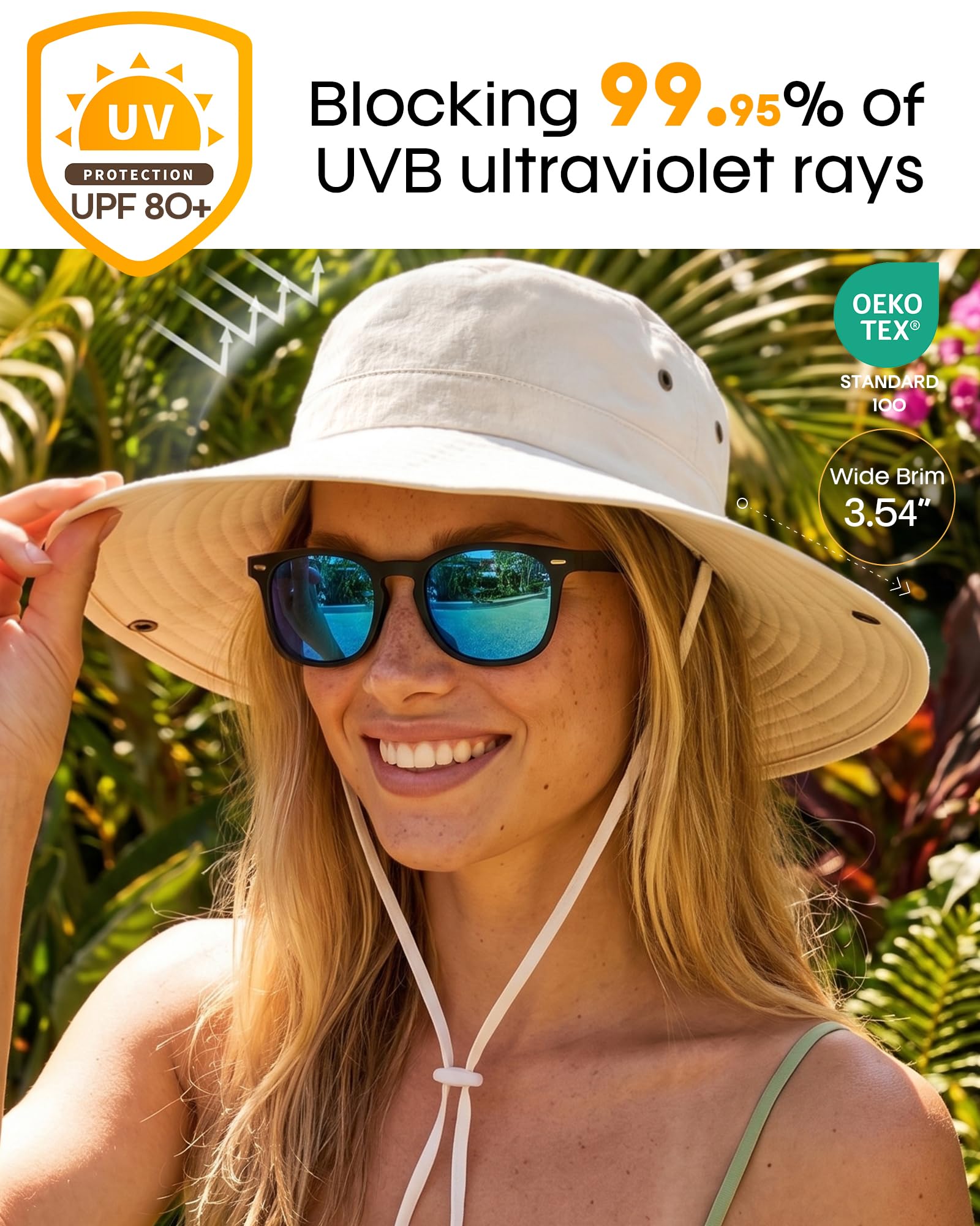 FURTALK Unisex UV Schutz Sonnenhut für Damen Herren Sommerhut Faltbar Wanderhut Tragbar Outdoor Fischerhut mit Breite Krempe
