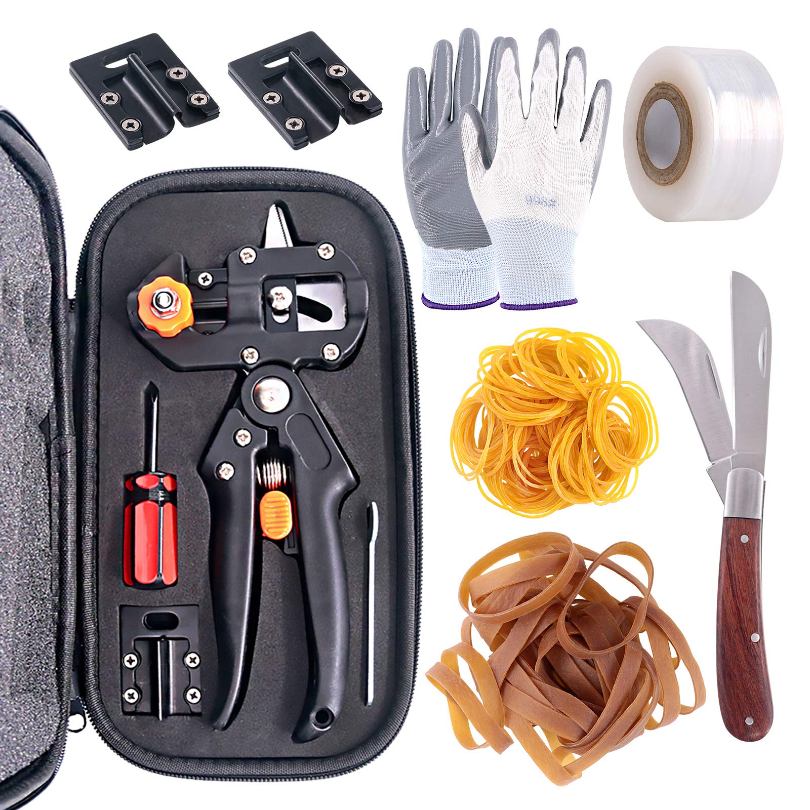 Swpeet 190Pcs 2-in-1 Garden Grafting Tools Kit, Including Garden Pruning Tools with 3 Extra Blades Grafting Tapes Rubber Bands Garden Gloves and Grafting Gardening Knife for Plant Branch Cutting