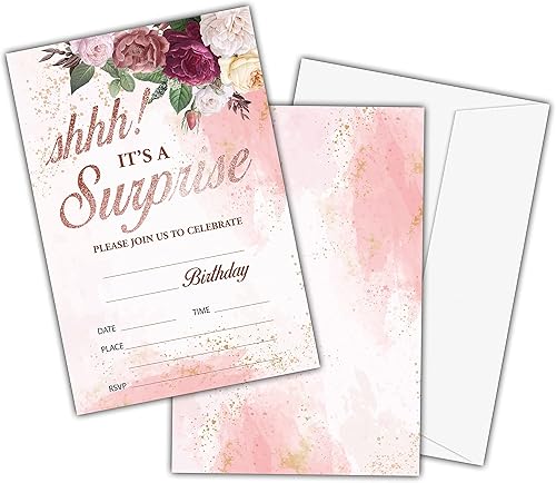 Miniatura 1 de Tarjetas de invitación de fiesta de cumpleaños para niños, invitaciones de fiesta Shhh It's A Surprise, tarjetas para niñas y niños, celebración de