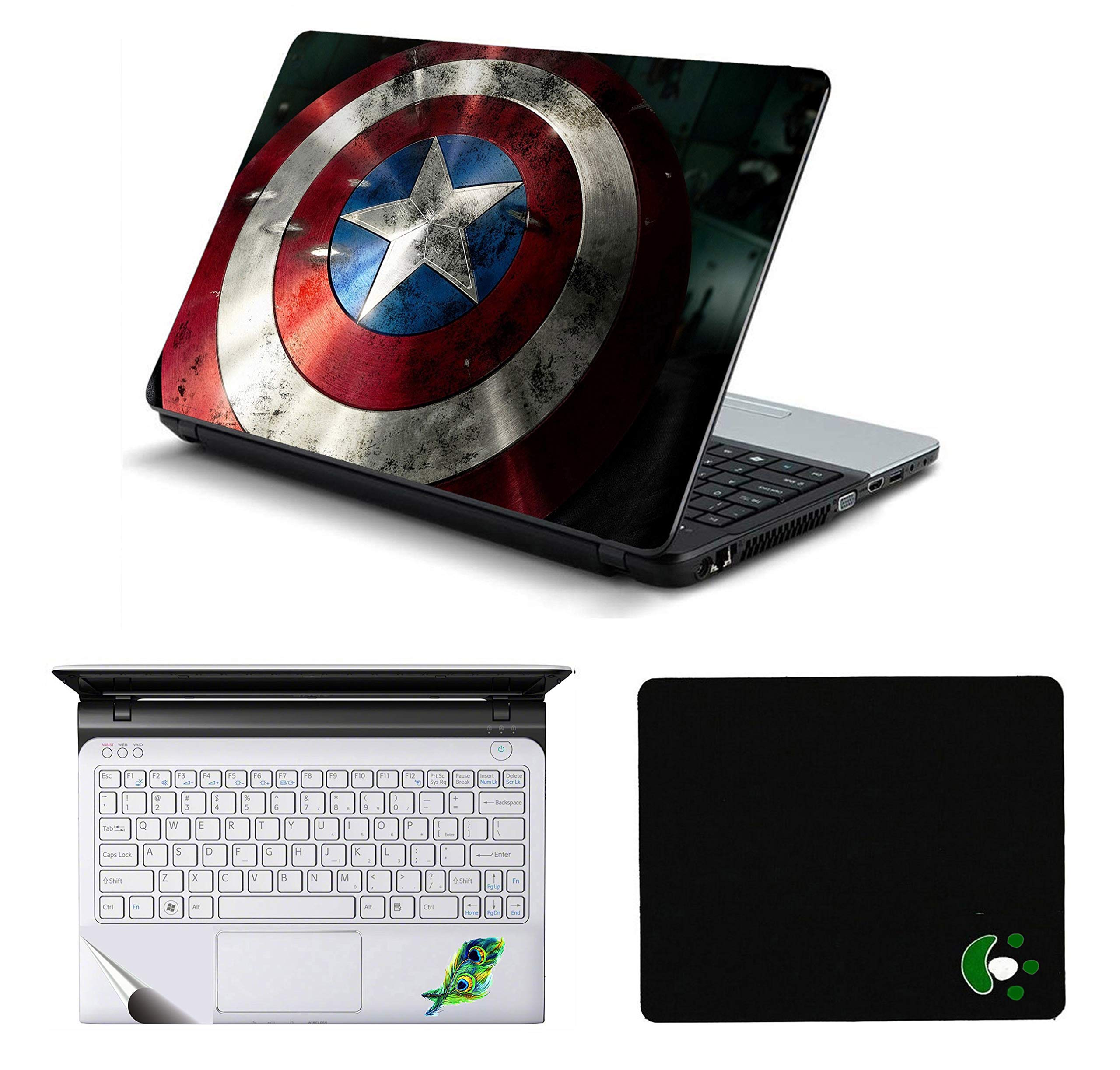 Namo Arts Laptop Accessories Combo Captain America Shiled Laptop Skin Sticker, Mouse Pad and Palmrest Skin for HP-Dell-Lenovo-Acer-Asus - 14 Inch Laptops ( 14 inch x 9.3 inch) (B07MTNGLXV) Amazon Price History, Amazon Price Tracker