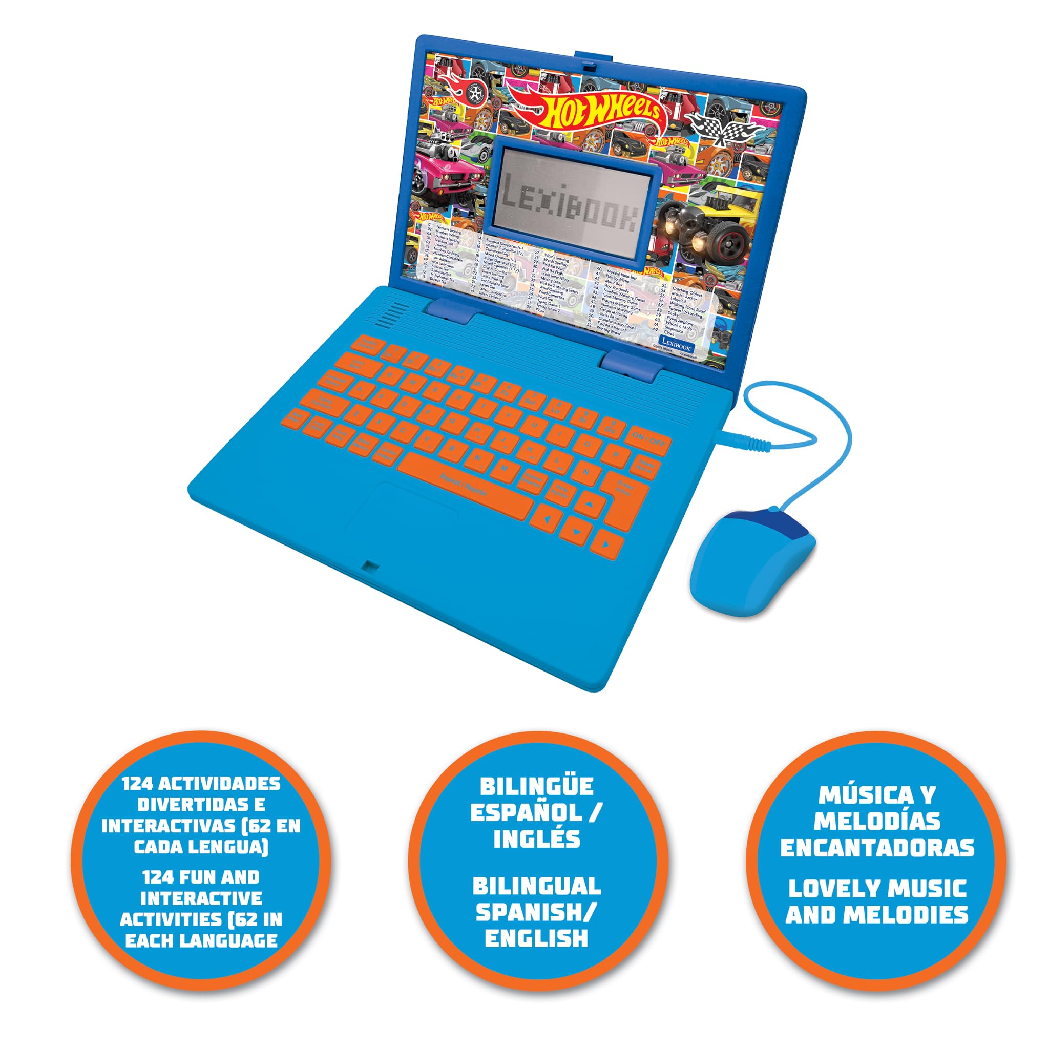 LEXIBOOK, Hot Wheels Biligual Educational Laptop English Spanish, 164 Bilingual Activities, 3 Animated Stories - Image 2