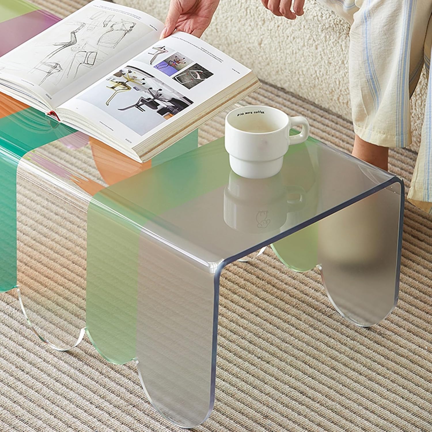 Clear Acrylic Coffee Tables for Living Room, Modern Colorful Side End Table, No Assembly Required, for Sofa, Patio, Outdoor