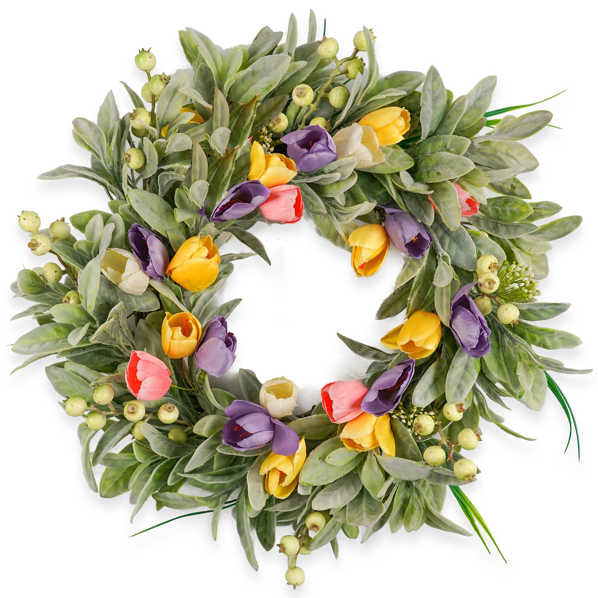HomeKaren Tulip Spring Wreaths for Front Door 22 Inch, All Season Floral Wreath for Outdoor Indoor Flower, Easter Door Wreath for Spring Summer Easter