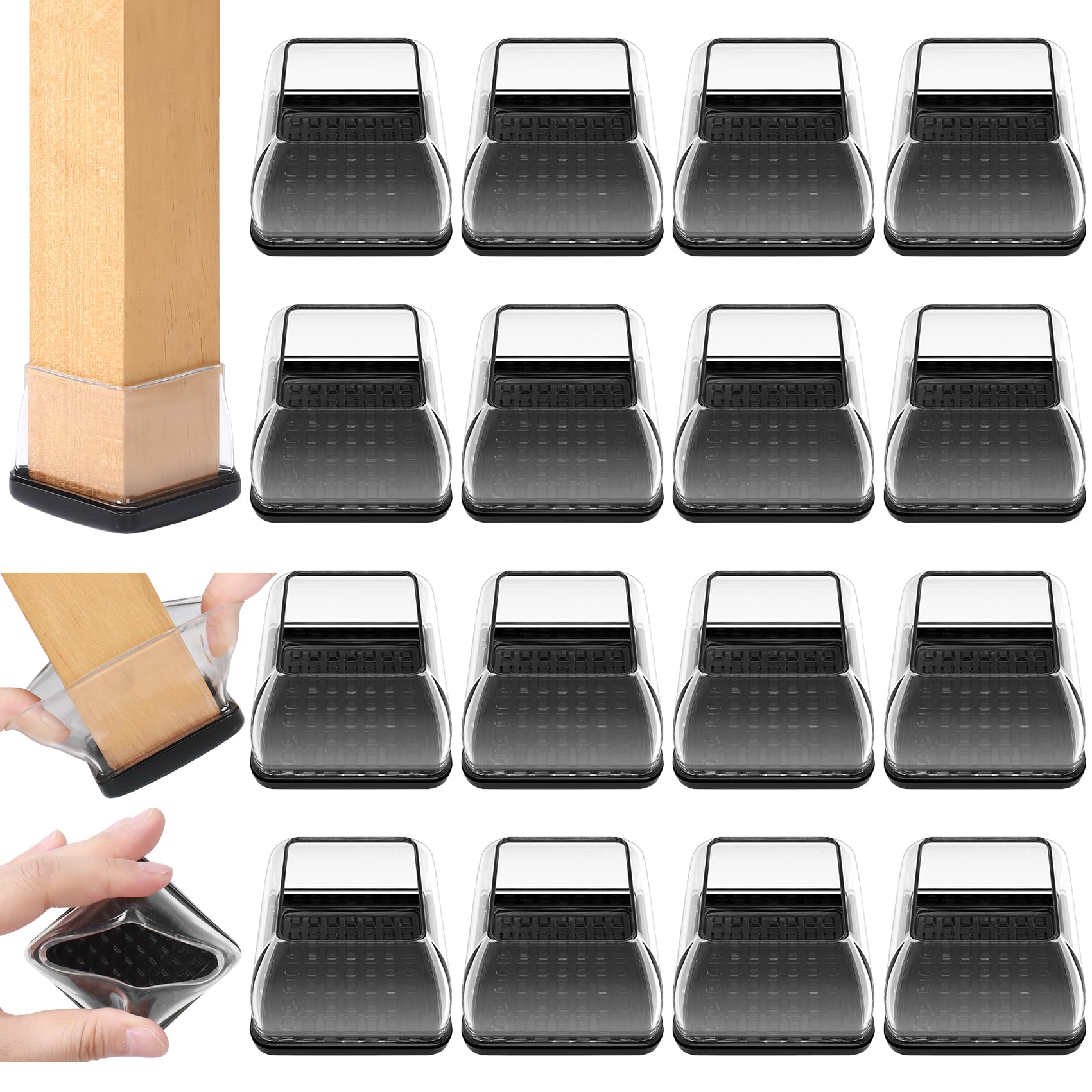 Photo 1 of 16PCS Furniture Sliders for Carpeted Floors, Extra Large Chair Leg Sliders for Carpet & Hardwood, Square Teflon Chair Glides Magic Super Sliders Covers Furniture Pads(Clear, Fit 1.5"-2")