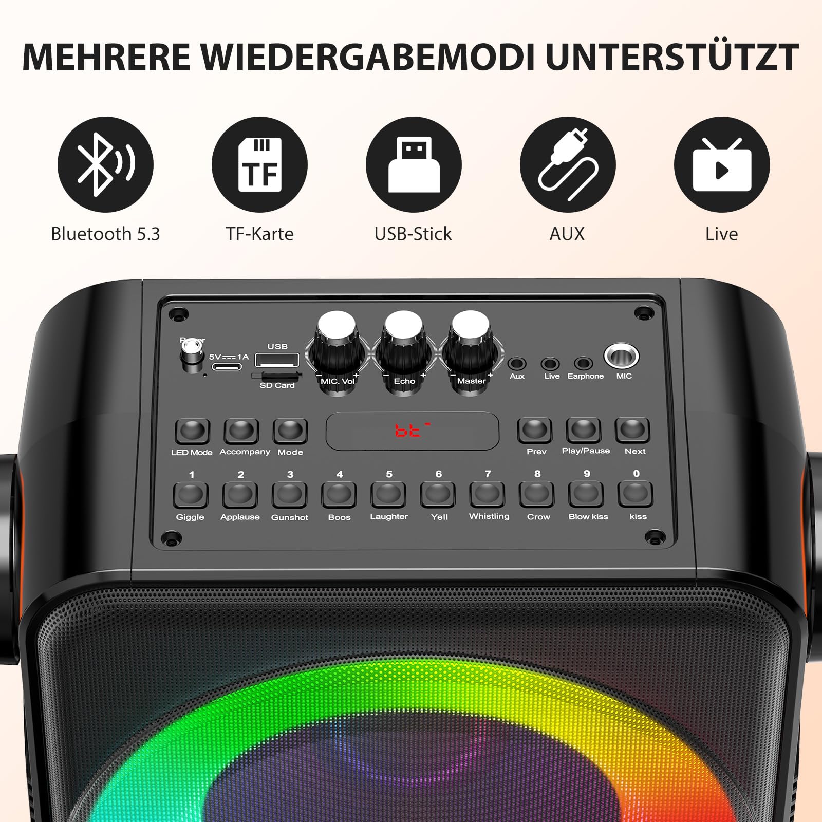 JYX Machine Karaoke 2 Micro Sans Fil, Portable Bluetooth 5.3, 120W Enceinte Bluetooth avec Lumière RVB, Puce DSP Cœur, Système Karaoké Idéal pour les Fêtes