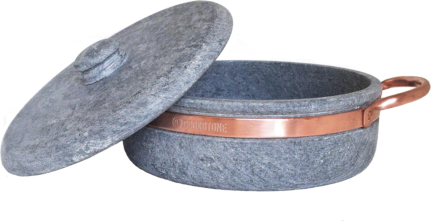 3.3 qt. soapstone braiser with copper handles | Non-toxic and Non-stick | Unique, durable and eco-friendly | The green alternative to cast iron