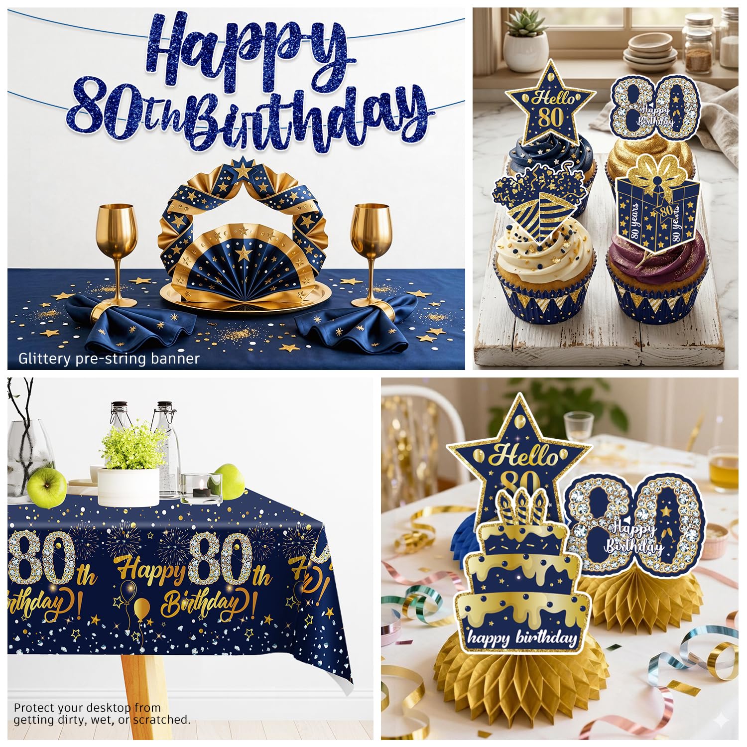 Juego de vajilla de 80 cumpleaños para hombres, decoraciones de 80 cumpleaños para hombres con platos y servilletas de 80 cumpleaños, decoraciones de cumpleaños 80 para hombres, sirve para 25