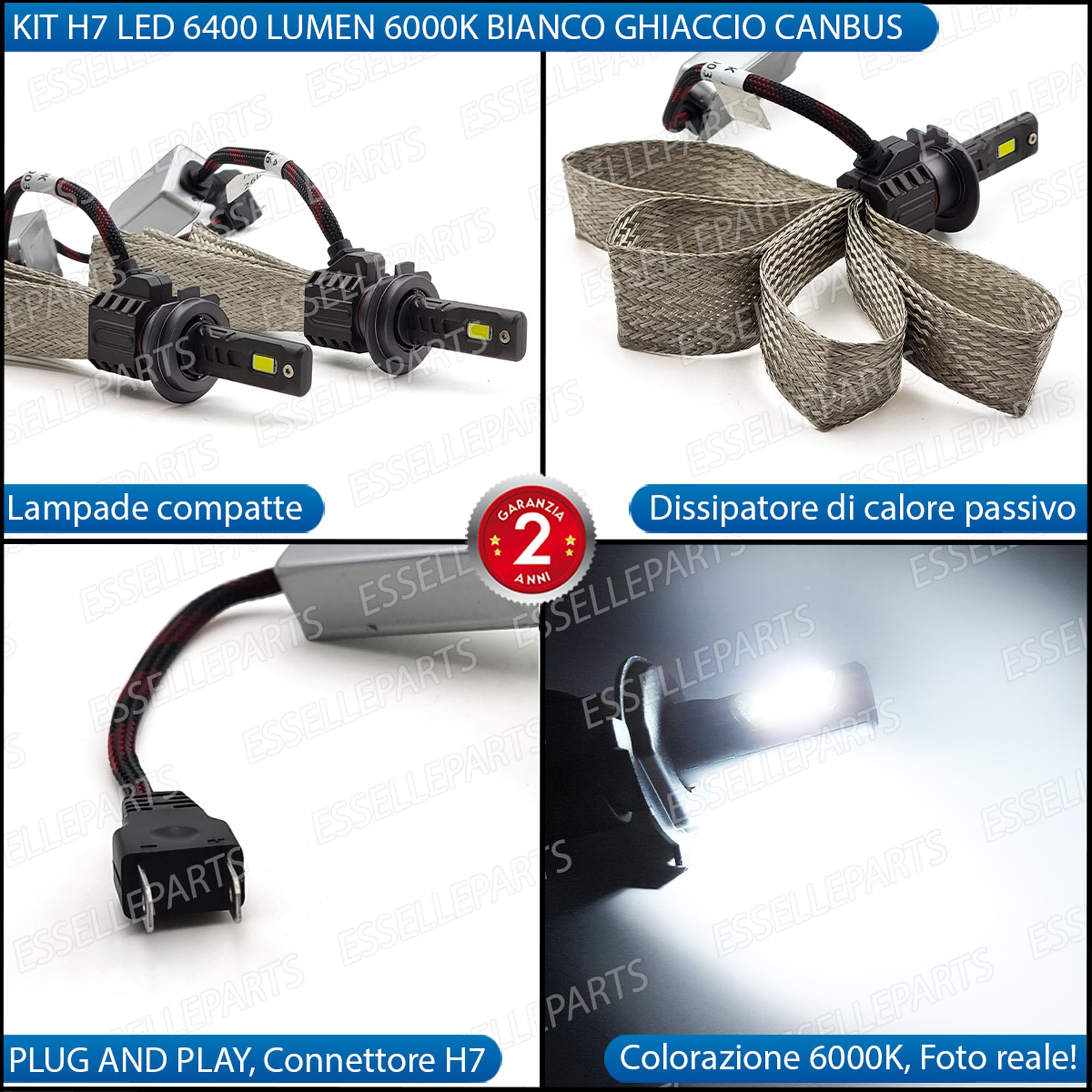 Kit Full LED H7 Canbus 6400 Lumen 6000K Bianco Ghiaccio Plug & Play