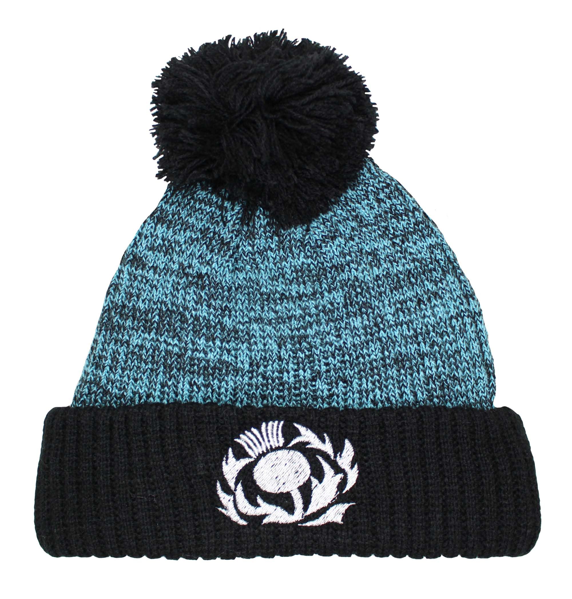 TeddyT's Scottish Thistle Scotland Children's Fleece Lined Embroidered Electric Blue Bobble Hat (4-8 Years)