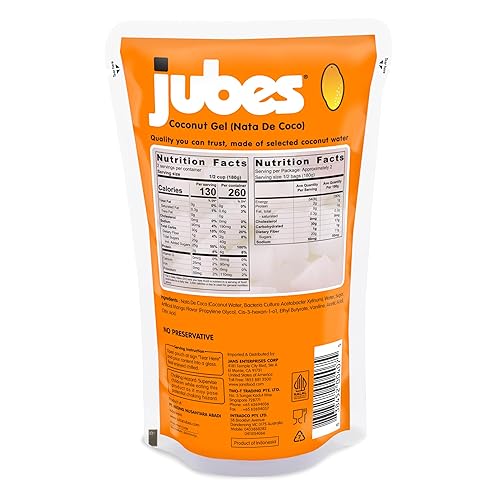 Miniatura 2 de JUBES Jelly Cubes Nata De Coco Jelly Cubes Sabor Mango Bebida de Leche de Coco, Jalea Nato De Coco, Paquete de 6 x 7.4 Oz
