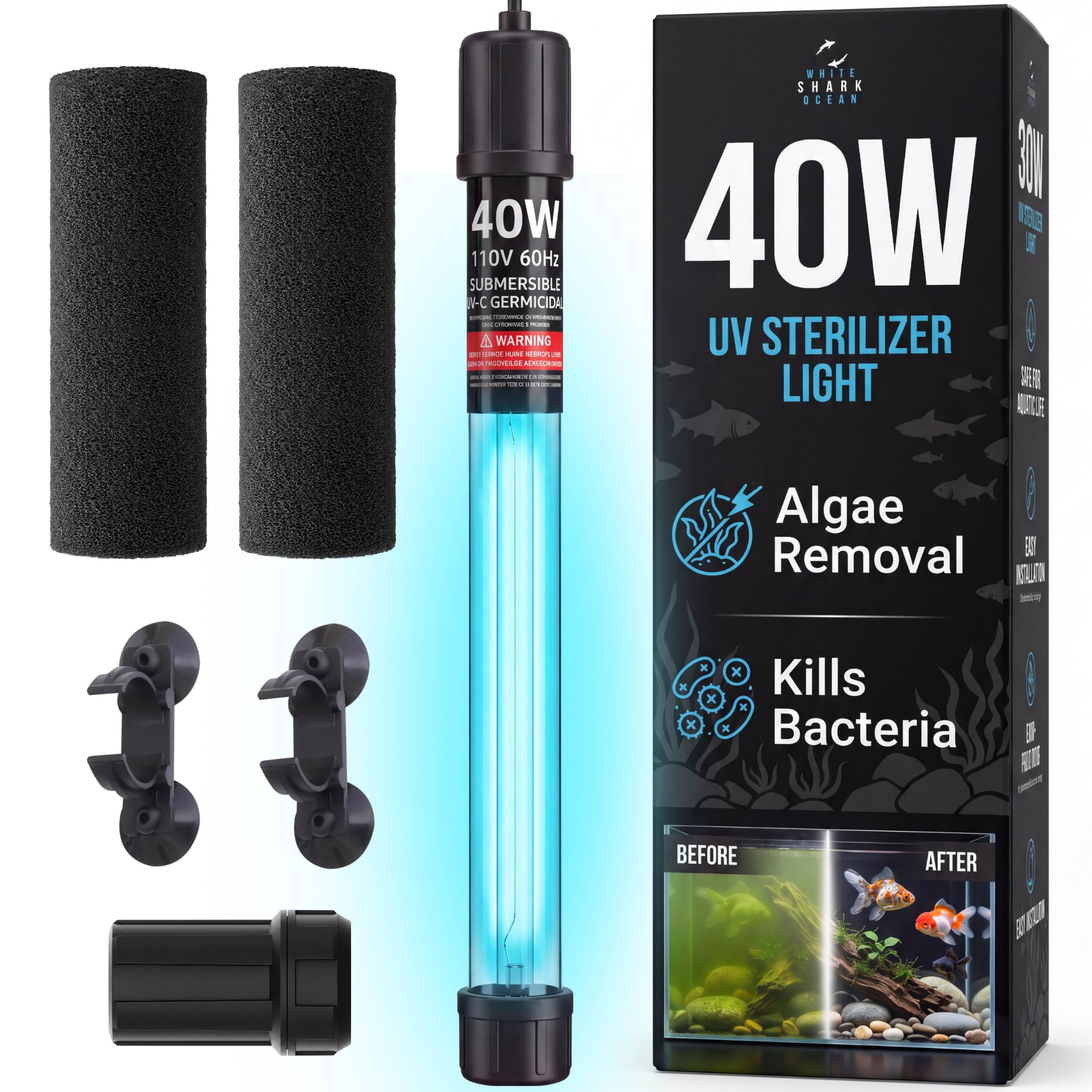40W UV Water Clarifier with 17ft Cable for 300-3000 Gallon Aquariums, Ponds &amp; Pools - Professional UV Clarifier for Green Water Control in Koi Ponds, Fish Tanks, Spas &amp; Cold Plunge