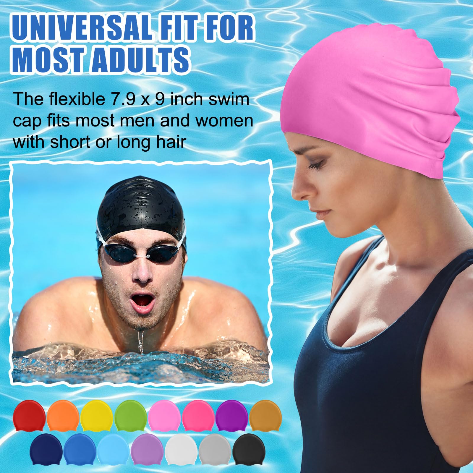 15 gorros de natación unisex de silicona para adultos, impermeables, a granel, para mujeres, hombres, adultos, jóvenes, antideslizantes, gorro de piscina, gorras elásticas de silicona, capa