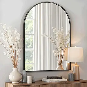 Arched Bathroom Mirror for Wall, Mirror for Vanity,30''x20'' Large Wall Mounted Mirror, Metal Frame (30''x20'', Black)