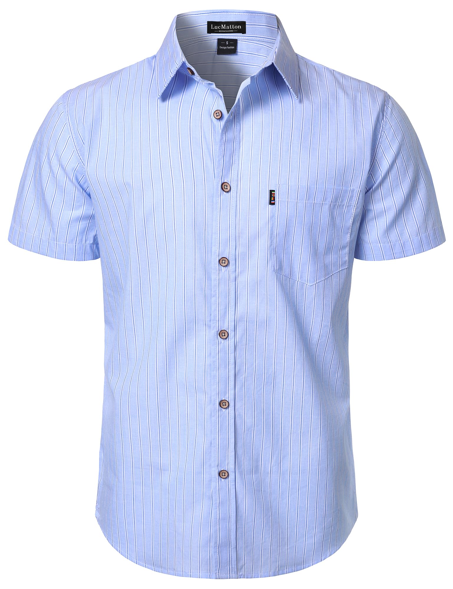 LucMatton Men's Casual Retro Striped Short Sleeve Button Down Shirts Cotton Summer Regular Fit with Pocket