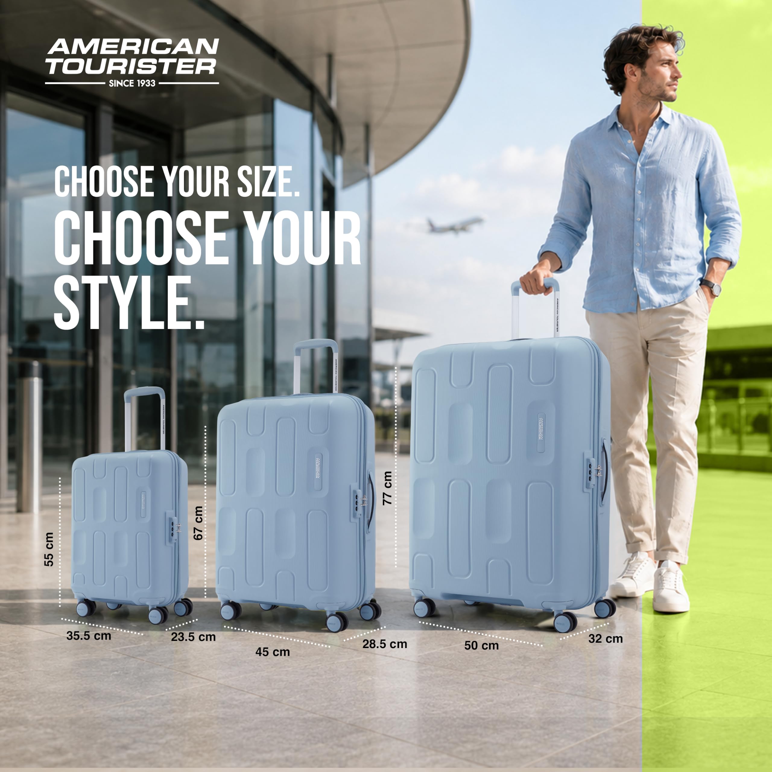 American Tourister Ivy 2.0|Medium Size Check-in Spinner Trolley Bag (68 cm)|360° 8 Wheel Travel Luggage|Hard Case Polypropylene (PP) Suitcase|Combination Lock|Blue Frog 1