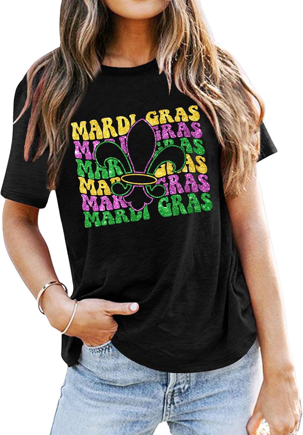 Mardi Gras T Shirts Women: Glitter Mask Graphic Tee Fat Tuesday Tshirts Carnival New Orleans Party Tops - Image 2