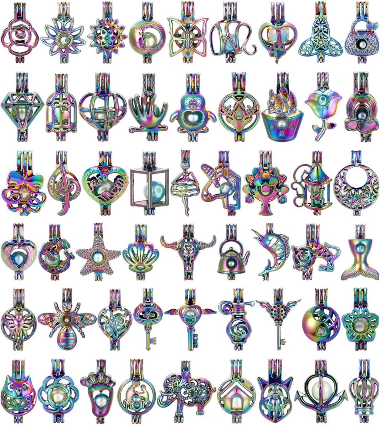 Mixed Pearl Cage Locket Pendants Set, Essential Oil Diffuser DIY Necklace Bracelet Jewelry Making Craft, Bulk Beads Aromatherapy Diffuser Charms Gifts for Women Girls