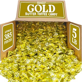 Gold Candy Bulk - 5 LB - Butter N' Creme Candies - Gold Wedding Favor Candies - Smooth Rich Toffees Hard Candy - Foil Individually Wrapped Vintage Hard Candy