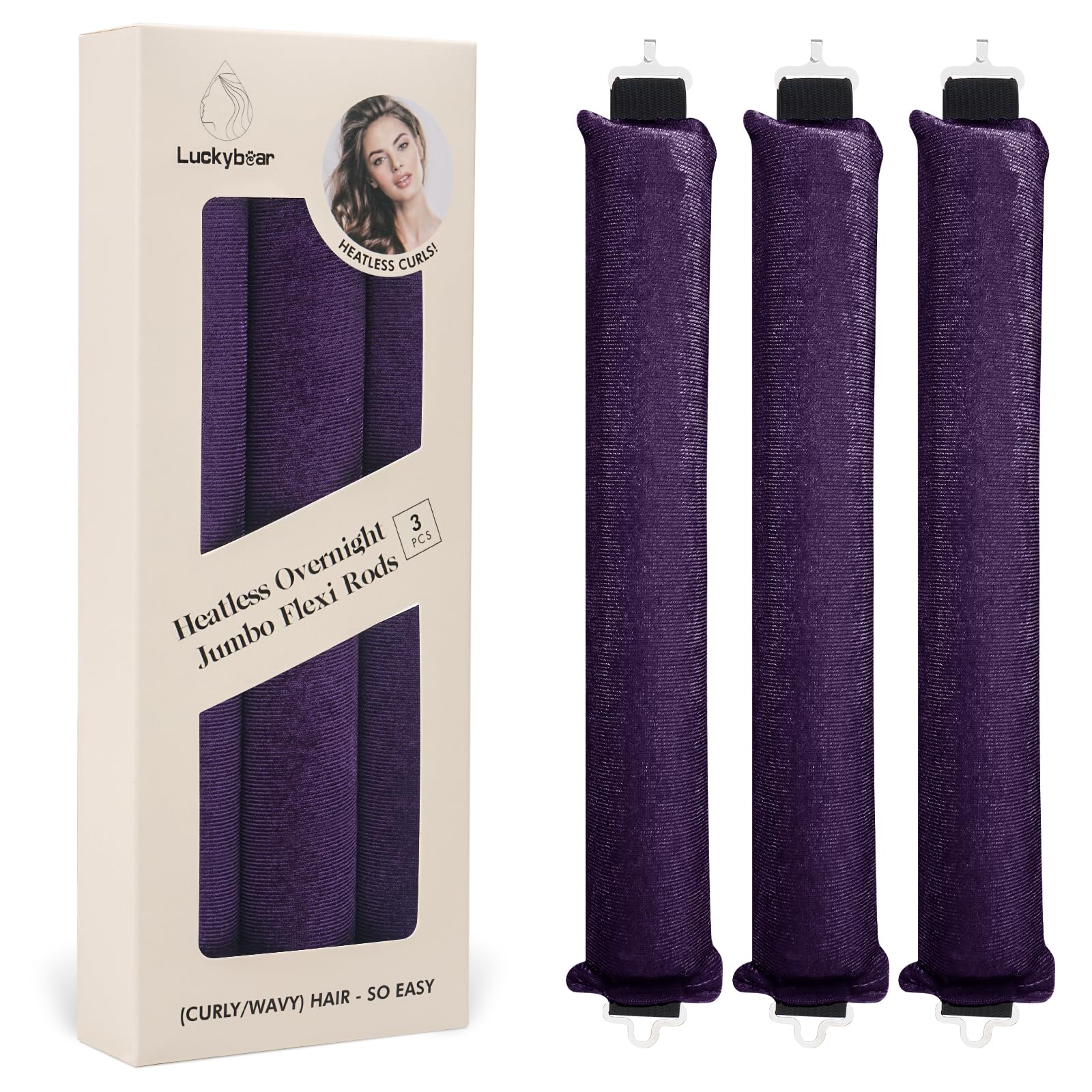 LuckybearPurple Satin Flexi Rod, 3 Pack - Heatless Hair Curler, Jumbo Heatless Curls for All Hair Types, Overnight Sleeping Curls Styling Tools