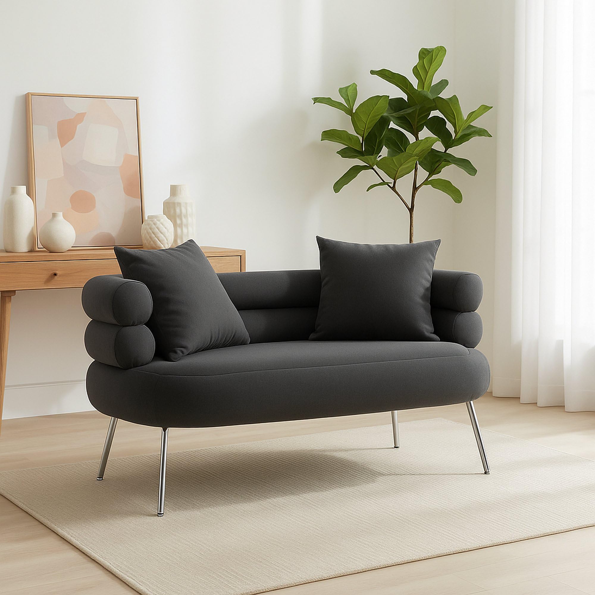 Dmora Sofa 2-Sitzer Roosevelt 133x68x69 cm Grau, Armlehnen