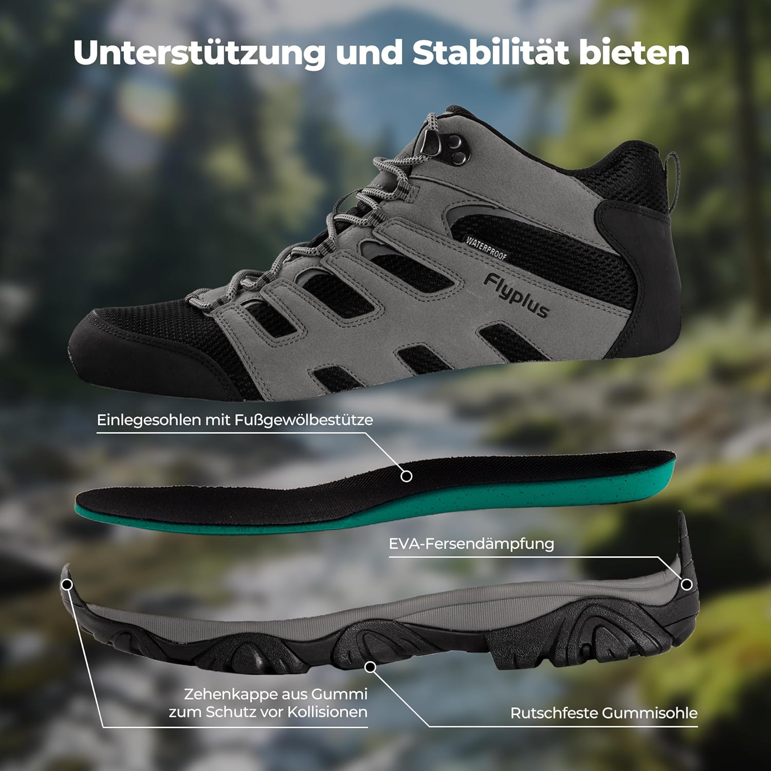 Men's Waterproof Hiking Tactical Boots Comfort Lightweight Shoes Mid Slip-Resistant Durable Hiker All Terrain Boot for Outdoor Work