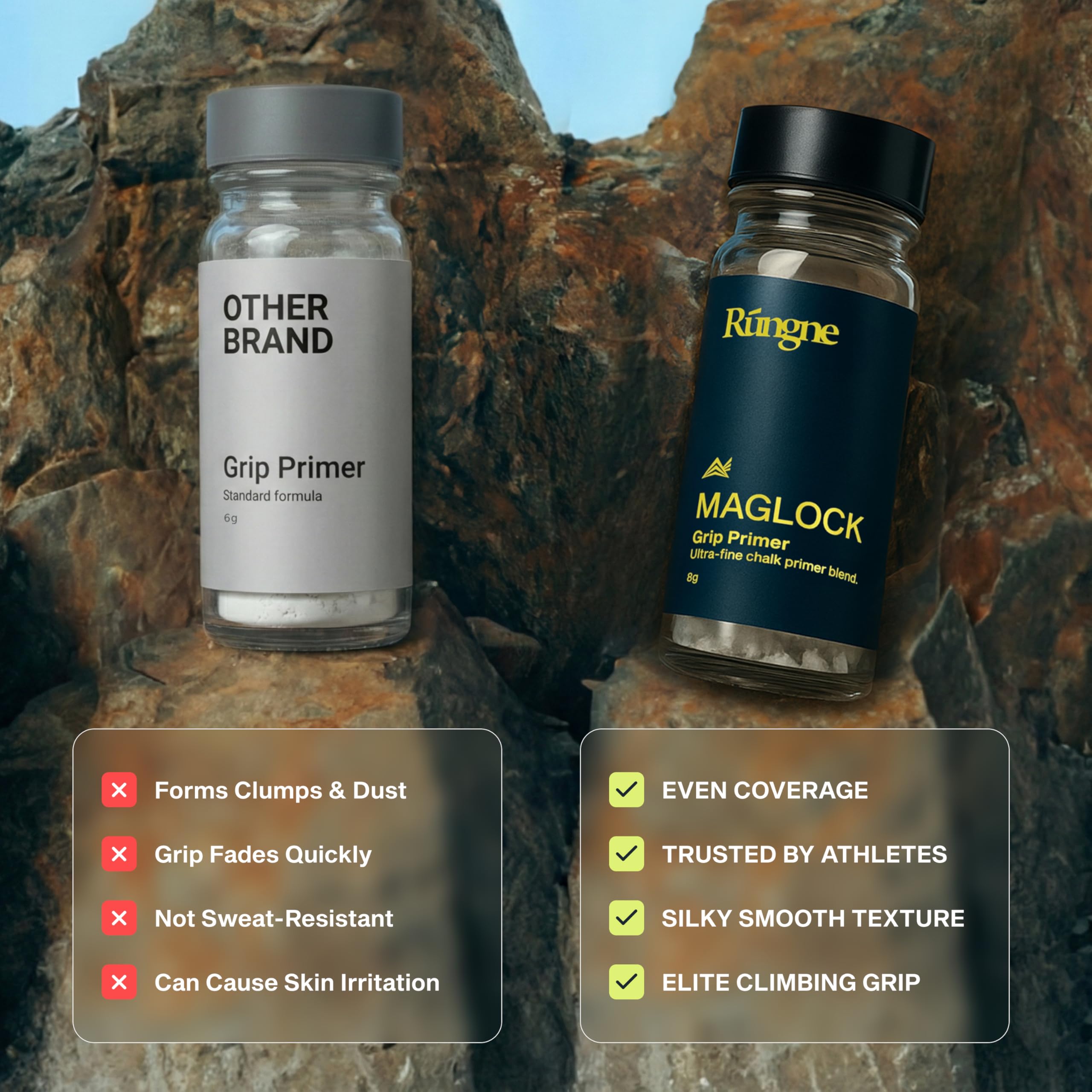 RUNGNE Maglock - Imprimación de agarre premium para escalada en roca, búlder y levantamiento de pesas, combo de máximo rendimiento para una sujeción superior, 8G