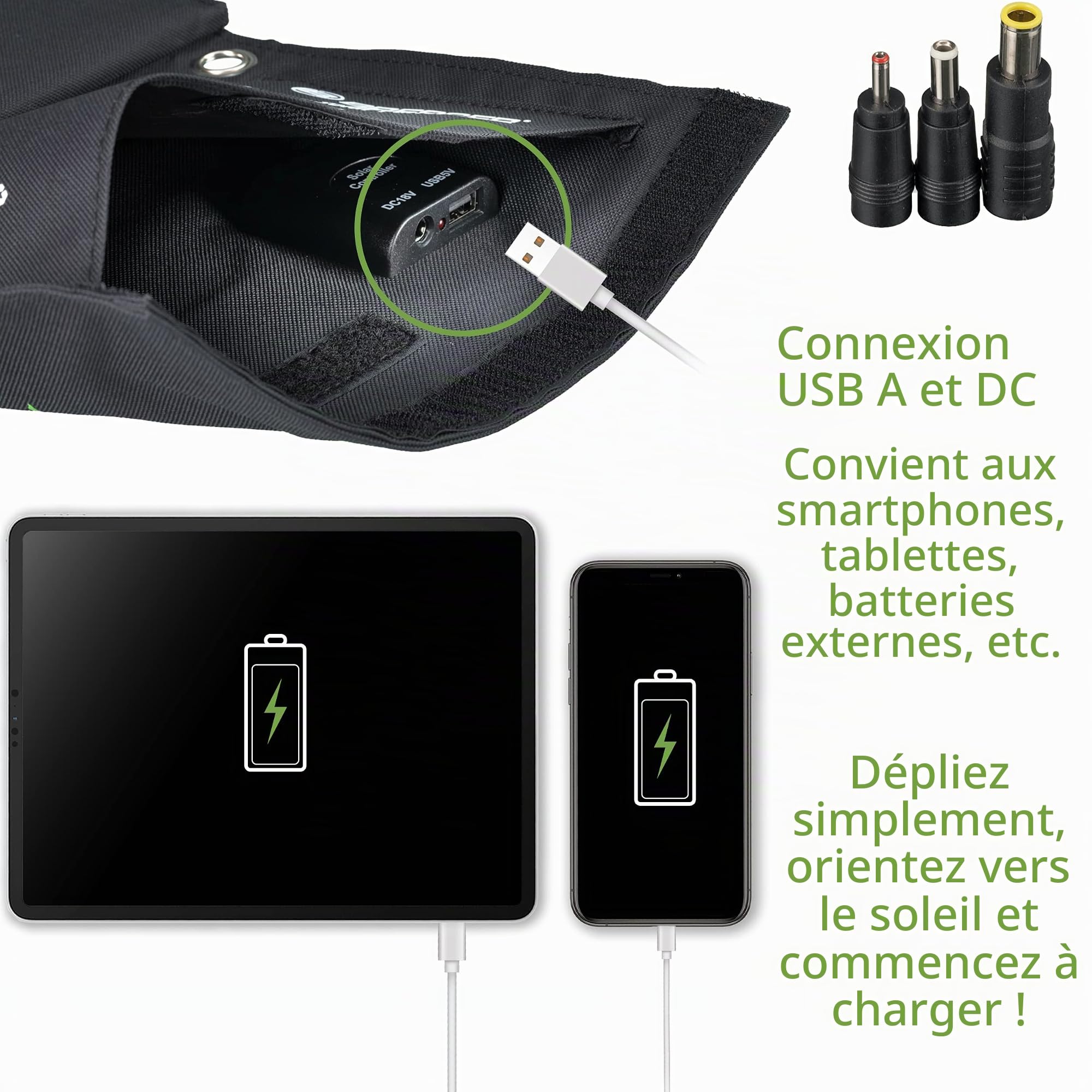 Bresser Chargeur Solaire Portable 21 W Pliable avec USB A et Sortie DC