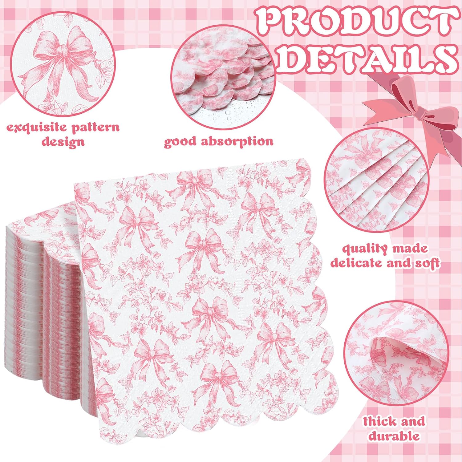 Funnymoom 150 Pcs Pink Bow Napkins Coquette Party Supplies Pink Floral Disposable Paper Napkins Bow Cocktail Beverage Serviettes Disposable for Baby Bridal Shower Party Birthday Decoration Favors