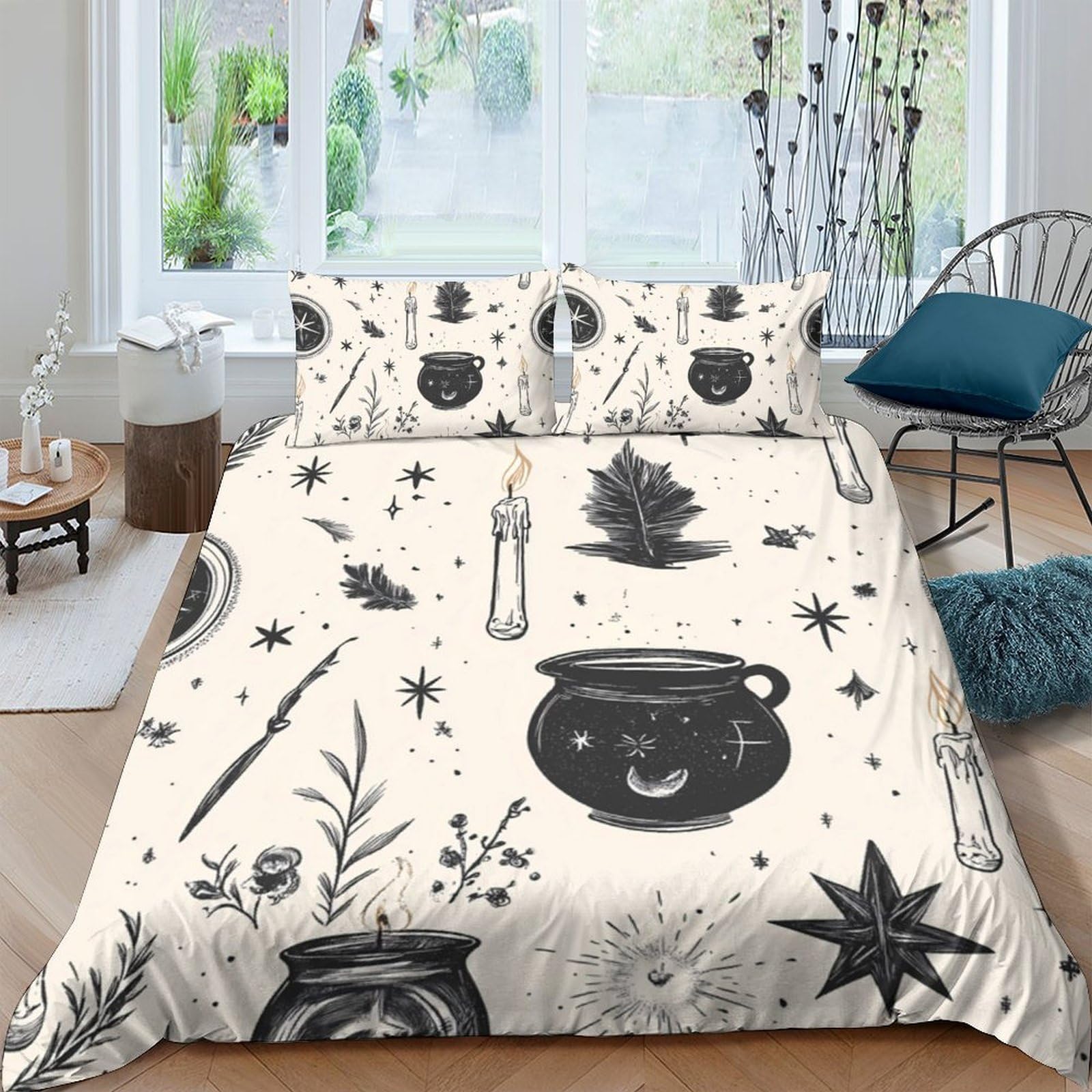 Ctjqhvkz Style-5 3D Printed Witch Cauldron Fitted Sheet Microfiber Black Magic Star Mattress Cover Bedroom Decor Easy Care Single（135X200cm）