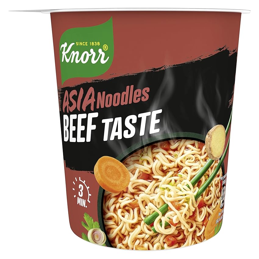 Knorr Noodles Beef Taste, Noodles Istantanei, Beef Taste, Pronti in 3 Minuti, Spezie Selezionate - 63 gr
