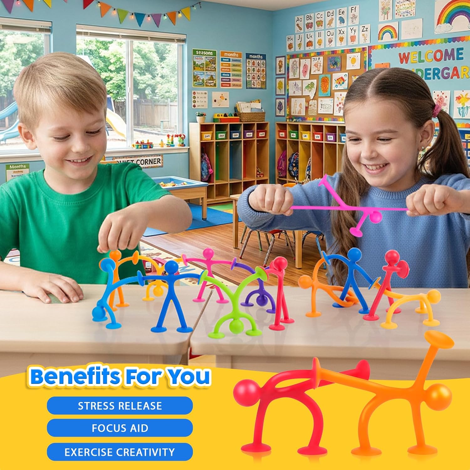 Richitim Fidget Toys Bulk for Kids: 100 Pack Stretchy Suction Cup People Toys for Kids Autism - Fidget Set Party Favors Carnival Prizes Classroom Rewards - Gifts for Easter Basket Fillers