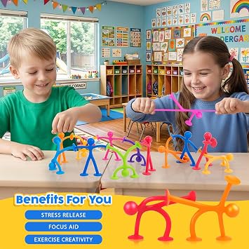 Richitim Fidget Toys Bulk for Kids: 100 Pack Stretchy Suction Cup People Toys for Kids Autism - Fidget Set Party Favors Carnival Prizes Classroom Rewards - Gifts for Goodie Bag Stuffers