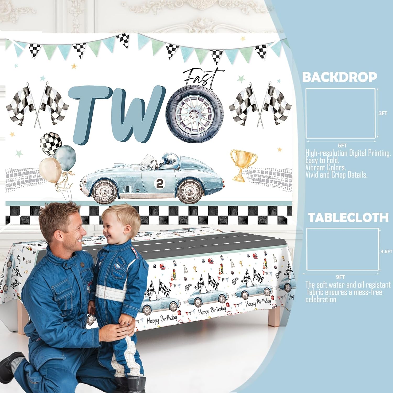 Two Fast Birthday Decorations for Boys – 138 PCs Race Car 2nd Birthday Party Supplies with Backdrop Banner Balloon Garland Tablecloth Boxes Cake Topper Cupcake Toppers Poster Crown