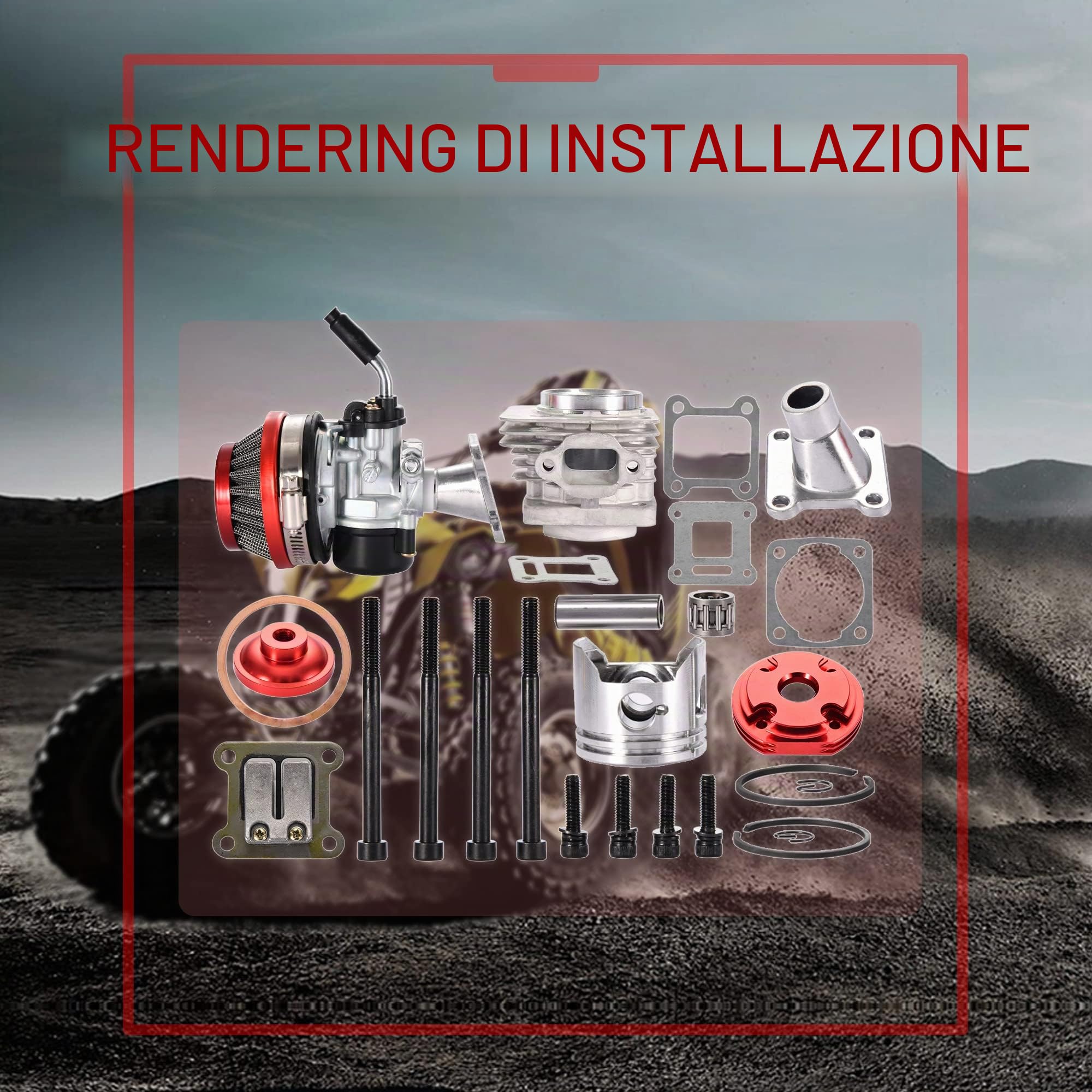 GOOFIT Carburatore 19 Minimoto Cinese con Motore Filtro Aria Cilindro 44mm sostituzione per Decespugliatore 2 Tempi 47cc 49cc Scooter Pit Bike ATV Mini Quad Rosso