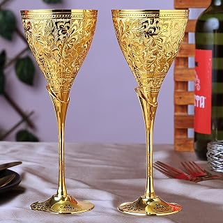 24K Gold Plated Wedding Champagne Flutes for Bride & Groom Toasting Glass, Brass Wine Goblet Metal Chalice Communion Cup, Gift for Engagement Couple, Marriage Anniversary, Clients- Set of 2 Margarita
