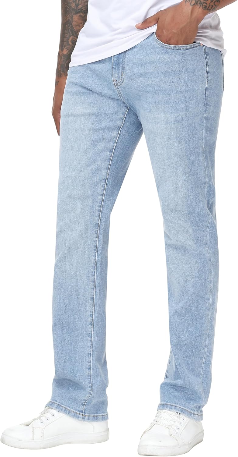 Men's High-Stretch Regular Fit Straight-Leg Cotton Fashion Comfort Flex Waist Denim Pants Jeans