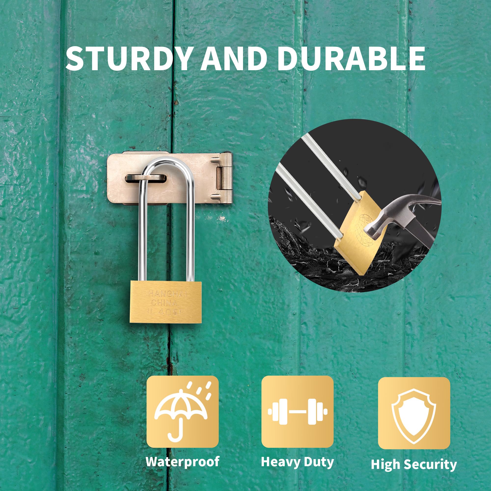 YKUKIZEE 6 Pack Long Shackle Padlock with Key, 50 mm Heavy Duty Lengthened Padlock - Image 3
