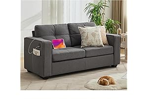 TYBOATLE 65 Inch Wide Modern Linen Fabric Sofa Couch with USB Charging Ports